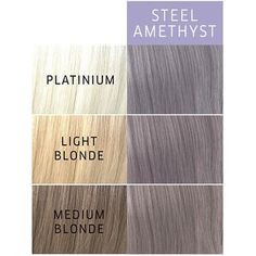 Wella Color Charm Paints Semi-Permanent Hair Color - Steel Amethyst / 2 oz. Wella Color Charm Paints are great shades of intermixable semi-permanent hair color. Wella Color Charm Paints is a gentle acidic PH color.Details: Lasts up to 20 washes depending on used shade and initial color intensity Use multiple colors side by side even without foils Mix shades together to design your own shade Control shade intensity by adding Clear Fades beautifully on tone Color Paints: ColorInvent Technology - allows you to create any color because all shades can be mixed together Stays put- foil free! Multiple shades can be used side-by-side No developer needed Color fades on tone Gentle acidic PH color Lasts up to 20 washes Paraben free, Peroxide free, Ammonia free Works best on light or lightened hair P Ion Hair Color Chart, Lilac Silver Hair, Silver Hair Toner, Ion Hair Colors, Wella Toner, Charcoal Hair, Wella Hair Color, Color Paints, Grey Hair Dye