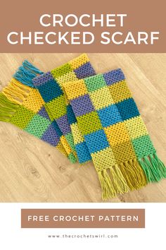 Free crochet pattern for this modern checked scarf.  Free written pattern and accompanying video tutorial. Granny Square Scarf, How To Make Tassels, Crochet Scarf Pattern Free, Crochet Patterns Free Blanket, Checked Scarf, Granny Square Blanket, Square Blanket, Modern Crochet, Scarf Design