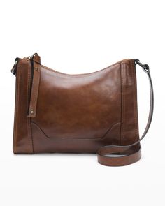 Frye crossbody bag in  Luxe Antique Pull Up leather. Signature Frye craftsmanship. Adjustable shoulder strap with 22" drop. Zip top closure. Inside, fabric lining; one interior zip pocket. One exterior slip pocket. 8"H x 11"W x 1.5"D. Imported. Accessories Capsule, Frye Veronica, Workout Accessories, Pull Up, Zip Top, Clothes Accessories, Top Designers, Neiman Marcus, Messenger Bag