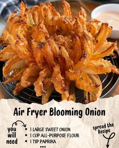 Maria Mixes | Air Fryer Blooming Onion 🧅 | Facebook Air Fryer Blooming Onion, Healthy Blooming Onion Air Fryer, Onion Bloom Air Fryer, Airfry Bloomin Onion, Air Fried Pearl Onions (mini Blooming Onions), Blooming Onion Recipes, Blooming Onion, Air Fryer Recipes Snacks