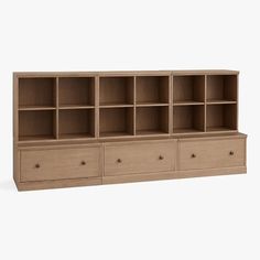 an open bookcase with drawers on each side