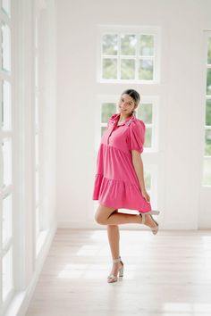 Elevate your style and embrace the enchantment of the season with our 'Say Yes' dress. Here's why it's the perfect choice for wedding season: Pretty in Pink: This collared shirt dress features a delightful shade of pink, bringing a touch of romance to your ensemble. Stand out with a color that complements the joyous atmosphere of weddings. Jeweled Elegance: The accented jeweled collar adds a dash of sophistication and glamour to your look. Be ready to sparkle and shine as you celebrate love. Puf Jeweled Collar, Shade Of Pink, Collared Shirt Dress, Collared Shirt, A Color, Wedding Season, Online Purchase, Perfect Wedding, Pretty In Pink