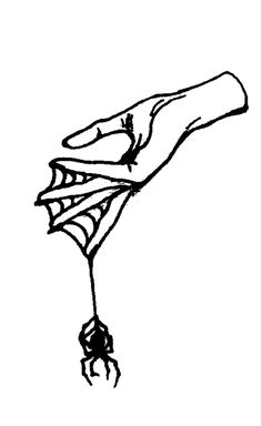 a drawing of a hand holding a spider web on it's back with its legs