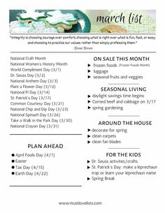 the march list for women's health month