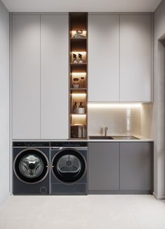 a washer and dryer in a very modern kitchen