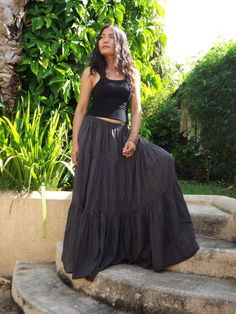 All items are shipped by Thailand Post .Free upgrade to D.H.L. Express when you buy 2 items or more. The USA only Please leave a phone number with orders . US sizing fits XS - XL please check the sizes in inches in the description. This lovely Boho long skirt is made from 100% cotton soft and very comfortable .The skirt is in three tiers and has a full elastic waist band . A great piece to wear with a tight or cropped top . Its is very comfy to wear and easy to care for just wash cold cycle hang Modest Formal Skirts, Long Tight Skirt, Long Boho Skirt, Modest Skirt, Full Length Skirt, Beautiful Long Dresses, Boho Skirt, Brown Skirt, Modest Skirts