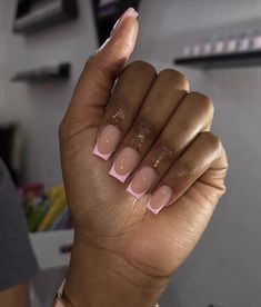 Small Pink French Tip Nails, Short French Pink Nails, French With Pink Tips, French Tip Acrylic Nails Short Square, Square Nails Short French, Short Nails With French Tips, Pink French Tip Nails And Toes, French Nails With Pink Tips, Short Square Pink French Tip Nails