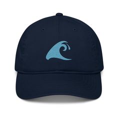 Extremely Stoked®️  Aqua Blue Epic Wave Logo on Navy Blue Organic Baseball Cap