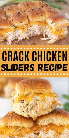 the chicken sliders are stacked on top of each other and ready to be eaten