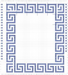 a square frame made up of blue squares and interlocked lines on white paper