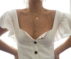 "**ZOOM for better detail *Water safe Dainty, delicate, and perfect for everyday wear. Wear it with crop tops, basic tees, dresses, bikinis, and so much more! Features: - 14k Gold filled chain and clasp - 14k Gold filled coins - 14k Solid Gold Oval Garnet MEASUREMENTS: -Top \"necklace\" measures 20 inches. - Chain line down the middle measures 3 inches -Bottom \"belly\" half measures 35.5 with a 2 inch extender **If you need custom measurements other than the ones listed above, I will be happy t Y Necklace Gold, Gold Body Chain, Gold Bodies, Real Gold Jewelry, Y Necklace, Tassel Jewelry, Gems Jewelry, Gold Filled Jewelry, Gorgeous Necklaces