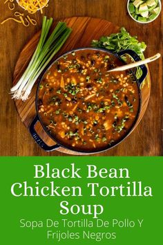 black bean chicken tortilla soup in a bowl