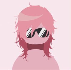 a woman with pink hair and sunglasses on her face