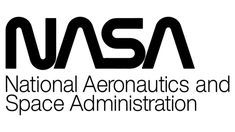 the nasa logo is shown in black and white, with an inscription that reads national aeronatics and space administration