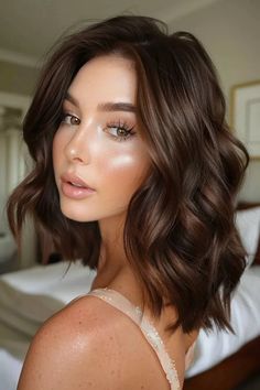 Zoe Hart Hair, Short Brown Hair Wedding, Dark Brown Hair With Auburn Undertones, Brunette Hair Color Fall 2024, Mocha Brown Hair Short, Glaze On Brown Hair, Brown Hair Colours Ideas, Dark Chocolate Brown Hair Color Rich Brunette, Mocha Latte Hair Color