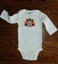 Embroidered Baby Onesie w/ Turkey & Monogram by LuluPopRox on Etsy Onesies, My Girl, Baby Onesies, Thanksgiving, Baby Shower, Monogram, Etsy Shop, Shower, Trending Outfits