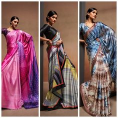 Bridesmaids Saree, Exclusive Satin Crape Silk Saree Bollywood digital Print Sari Festival Saree With Digital Print, Festival Digital Print Saree, Silk Saree Bollywood, Bridesmaids Saree, Floral Abstract Pattern, Saree Bollywood, Women Saree, Design Saree, Bridesmaid Saree