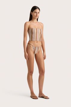 A fitted strapless swim top, cropped just above the waist. Printed in Terracotta Multi Stripe, pair with the Eléa String Bikini Bottom or style as ready-to-wear with a relaxed pair of trousers. Striped Tie-side Swimwear For Summer, Striped Tie-side Bottom Swimwear For Summer, Beachy Striped Tie-side Swimwear, Striped Tie-side Swimwear Bottom, Fitted Striped Bra-friendly Swimwear, Faithfull The Brand, Maxi Dress Sale, Swim Top, Swim Accessories