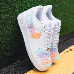 Step out in style with the Rainbow Drip Custom Air Force 1s! Make a bold statement with each step you take. Boost your confidence and show off your risk-taking side with vibrant color and a daring drip design. Unforgettable style for anyone who loves to stand out! 🌈 Exactly as shown in the pictures. 📷 Brand New & Authentic. 💯 Hand Painted with attention to detail. 👨‍🎨 Waterproof and Flexible. ❤️ Unisex model. Please refer to the Size Chart. 👟👫 Free Worldwide Shipping. ✈️🌍 Shoe Goals, Drip Design, Nike Air Force One, Air Force 1s, Air Force 1 Custom, Custom Air Force 1, Cute Nike Shoes, Clothes Aesthetic