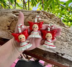 Vintage Candy Cane Christmas Bell MCM LEFTON Ceramic Candy Cane Pixie Girl Bell Ornament 1950 Retro Kitsch Candy Cane Red Bow Girls Set 3 These sweet bells are so dang cute In beautiful condition, this trio of little girls are looking for a new home. This bell measures 3 1/8" in height and approximately 1 1/4" in width and 1 1/2" in depth. In stunning condition, no chips, cracks or repairs. The gold and red foil left and sticker is still inside 2 of the bells, and 2 clappers are present, 1 bell Red Christmas Candle, Vintage Candy Cane, Kitsch Christmas, Josef Originals, Bell Christmas, Candy Cane Ornament, Red Foil, Christmas Bell, Bell Ornaments