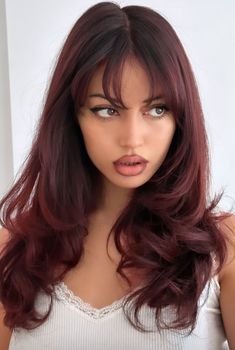 Red Gloss On Black Hair, Dark Root Red Hair, Top Dyed Hair, Subtle Hair Dye, Red Hair With Dark Roots, Subtle Red Hair, Red Hair On Brown Skin, Hair Color Cherry Coke, Brownish Red Hair