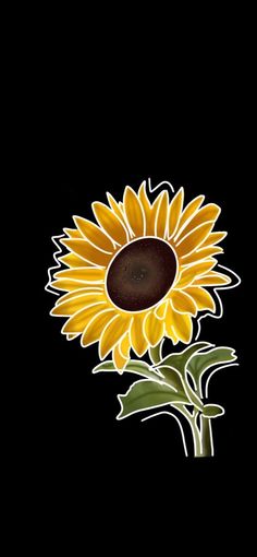 a drawing of a sunflower on a black background