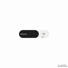 a black and white button with the word share on it's left hand side