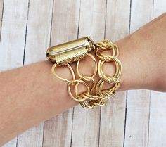 "Gold Chain Apple Watch Band 38 40 42 44mm Women Unisex Double Wrap Fashion Silver Chain Bracelet for iWatch 12345 Nike Hermes Editions Super elegant and exquisite handmade chain link apple watch bracelet. Made to create a unique look to your favorite watch and make you feel special during all day and even night. The bracelet is made from gold plated brass chain links and decorated with gold plated details , chain extension and lobster claw clasp. This bracelet is designed to fit wrist sizes fro Gold Apple Watch Band With Extender As Gift, Adjustable Gold Watch Band With Solid Link Construction, Gold Metal Chain Link Watch Bands, Gold Metal Apple Watch Band As Gift, Gold Metal Apple Watch Band With Extender, Adjustable Gold Metal Apple Watch Band, Adjustable Metal Gold Apple Watch Band, Adjustable Gold Metal Watch Bands, Metal Apple Watch Band With Adjustable Chain