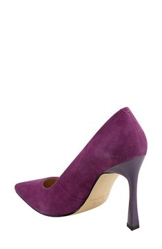 A tall, tapered heel and pointy toe balance a strikingly sleek pump with a smooth leather upper and cushy insole. 4" heel (size 8.5) Leather upper/synthetic lining and sole Imported Purple Fitted Heels With 4-inch Heel, Fitted Leather Heels With 4-inch Heel, 4-inch Leather Heels, Suede Heels With 4-inch Pointed Toe, Fitted Suede Heels With Wrapped Heel, Leather Heels With 4-inch Pointed Heel, 4-inch Heel Suede Pointed Toe Heels, Modern Fitted 4-inch Heels, Pointed Toe Suede Heels With 4-inch Heel