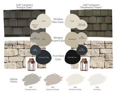 the different shades of paint that are used to create a brick wall and stone chimney