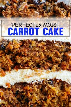 there is a piece of carrot cake with white frosting on the top and bottom