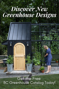 Black Attached Greenhouse/Chicken Coop Greenhouse with woman gardening. "Discover New Greenhouse Designs 

Get the Free BC Greenhouse Catalog today!" Prefab Greenhouse, Greenhouse Solarium, Studio Greenhouse, Beginning Gardening, Garden Hacks Diy, Metal Garden Gates, Hobby Greenhouse