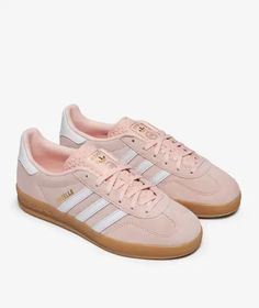 adidas GAZELLE INDOOR W | SVD Pink Gazelle, Adidas Gazelle Pink, Adidas Gazelle Outfit, Pink Gazelles, Pink Adidas Shoes, Rose Adidas, Adidas Gazelle Indoor, Adidas Sneakers Women, Pretty Shoes Sneakers