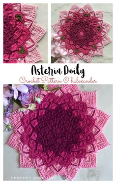 crocheted doily with flowers on it and the words, asteria doily