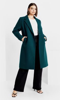 Effortless Chic Coat - emerald Plus Size Coat, Denim Short Dresses, Blouse Plus Size, Chic Coat, Soft Winter, Denim Sweater, Silky Blouse, Plus Size Coats, Exclusive Dress