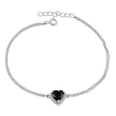 Introducing your newest jewelry obsession! This sweet Black Heart Bracelet is sure to steal yours! Crafted from 925 Sterling Silver and featuring a 7.0mm heart Halo of 17 Black & Clear Cubic Zirconia stones, it's sure to set your style apart. Measuring 9.5mm in height, 9.6mm in width, and 2.5mm in thickness, this 2-tone beauty is adjustable from 7"-8". Be sure to make this dainty beauty yours, you heart-breaker, you! Halo Bracelet, Heart Halo, Heart Center, 17 Black, Simulated Diamond Rings, Stone Material, Stone Setting, Black Heart, Heart Bracelet