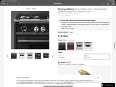 a website page with an image of a stove and oven in the middle, which is on sale for $ 3, 899 00