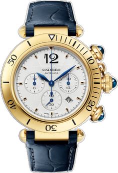 Luxury Gold Cartier Watch, Cartier Gold Business Watch, Formal Cartier Leather Watch, Pasha De Cartier Watch, Cartier Pasha, Crown Cap, Alligator Skin, Cartier Watch, Mechanical Movement