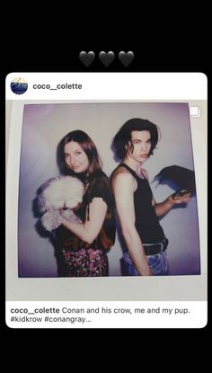 two people standing next to each other in front of a white background with the caption coco - colette