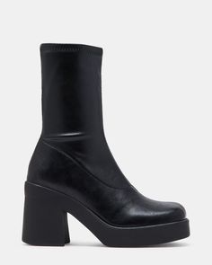 KLAYTON Black Platform Ankle Boot | Women's Booties Trendy Black Mid-calf Boots With Lug Sole, Trendy High-cut Winter Platform Boots, Trendy High Cut Boots For Fall, Black Mid-calf Boots With Chunky Platform For Fall, Fall Black Mid-calf Boots With Chunky Platform, Fall High Cut Chunky Platform Heeled Boots, Spring Chunky Platform Knee-high Boots, Fall Chunky Platform High-cut Heeled Boots, Spring Knee-high Chunky Platform Boots