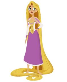 a cartoon character with long blonde hair wearing a purple dress