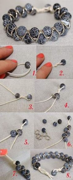 instructions to make a beaded bracelet with beads and silver findings for the clasps