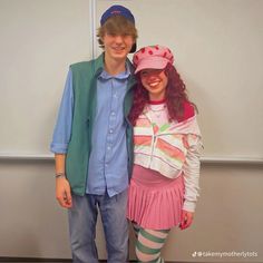 Casual Couples Costumes, Strawberry Shortcake X Huckleberry Pie, Halloween Costume Inspo Couple, Strawberry Shortcake And Huckleberry Pie Costume, Strawberry Shortcake Costume Couple, Strawberry Shortcake Huckleberry Pie Costume, Huckleberry Finn Strawberry Shortcake, Couple Ideas Halloween Costumes, Red Head Halloween Costumes Couples