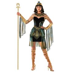 PRICES MAY VARY. Feel like royalty! This product includes an off-shoulder mini-dress, gold printed neckpiece, arm cuffs with waterfall mesh detail, and gold matching headpiece to complete the look Our womens cleopatra costume is made to fit a variety of figure types, and so we offer 7 sizes: XS, S, M, L, XL, 2XL AND 3XL. Please see the size guide for more information and find the perfect fit for you In this dress fit for an Egyptian queen you can feel stylish all night long. The dress is made wi Queen Nefertiti Costume, Nefertiti Costume, Egyptian Halloween Costume, Egyptian Goddess Costume, Goddess Halloween Costume, Cleopatra Halloween Costume, Cleopatra Dress, Goddess Halloween, Cleopatra Halloween