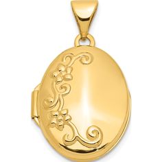 Material:  Primary - Purity: 14KFinish: PolishedLength of Item: 24 mmMaterial:  Accent Color 1: PinkFeature: OpensManufacturing Process: Die StruckMaterial:  Primary: GoldItem Weight U/M: gmWidth of Item: 14 mmEngravable: YesProduct Type: JewelryJewelry Type: Pendants & CharmsSold By Unit: EachPendant/Charm Type: LocketGender: Women'sMaterial:  Inlay: FabricBail Width: 4 mmMaterial:  Primary - Color: YellowBail Length: 5.75 mmFeature 2: HollowFeature 3: Polished BackCapabilities and Inclusions: Holds 2-11x15.4mm Oval Shaped Photos Oval Locket, Jewelry Pendants, China Jewelry, Gold Floral, 2 Photos, Sweet Pea, Made In China, Accent Colors, Primary Color