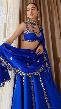 Mina Hasan, Wedding Ootd, Royal Blue Flowers, Mirror Embroidery, Stitching Ideas, Organza Blouse