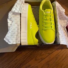 Store Closing Brand New Amazing Color Change Shoes So Cool Gorgeous Neon Yellow Color Stand Out Day Or Night The 3 With Dresses Are For An Style Idea . Yellow Synthetic Sneakers For Spring, Chunky White Sneakers, Shoes Fila, Store Closing, Black And White Shoes, Casual Tie, Navy Shoes, So Cool, Running Sneakers