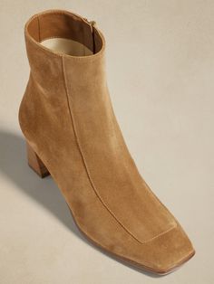 Lucca Suede Ankle Boot | Banana Republic Sandal Boots Ankle, Business Casual Shoes For Work, Beige Suede Ankle Boots Outfit, Suede Ankle Boots Outfit, Ireland Clothes, Ankle Boots Low Heel, Dress Ankle Boots, Suede Flat Boots, Light Brown Boots