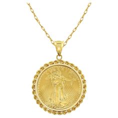 ♥ Coin Information ♥ Coin: Lady Liberty Metal Content: 1OZ Fine Gold Denomination: $50 Coin Metal: 22k Fine Gold Year: Varies Weight: 42 grams Obverse: Lady Liberty Holding Torch Reverse: 2 Bald Eagles Chain: 18" 14k Yellow Gold ♥ Bezel Information ♥ Frame: Rope Halo Setting Material: 14k Yellow Gold Dimensions: 51mm x 38mm with bail **All Coins are Real Authentic Genuine Uncirculated Fine Gold Coins Holding Torch, Bald Eagles, Lady Liberty, Halo Setting, Medallion Necklace, Gold Coins, Metallica, Jewelry Necklace Pendant, Halo