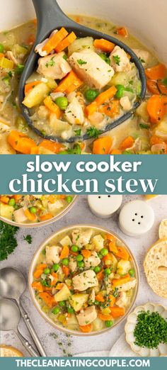 chicken stew with carrots and celery in a white bowl